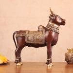 Brass Standing Nandi Statue | 16" x 15" x 4" | 9.3 kg | Vintage Antique Red Tone | Traditional Hindu Temple Bull Sculpture | Sacred Art | Jaipurio